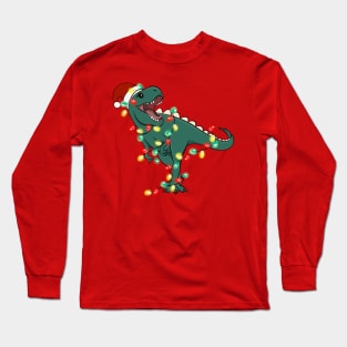 T-Rex Santa Christmas Lights Long Sleeve T-Shirt